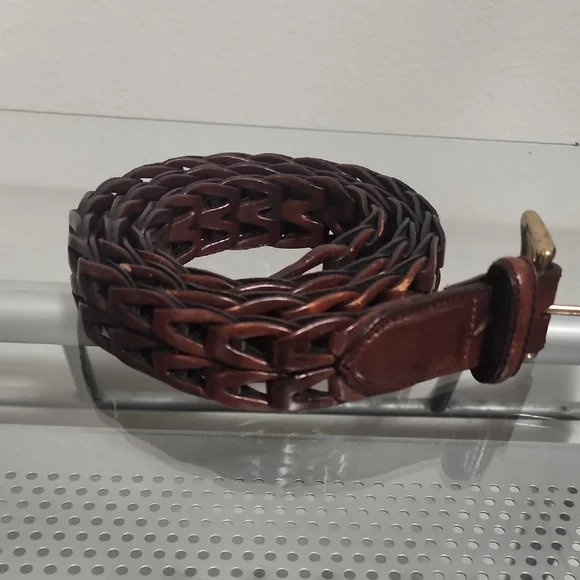 Brighton Brown Braided Leather Belt Gold Buckle Classic - Picture 2 of 5